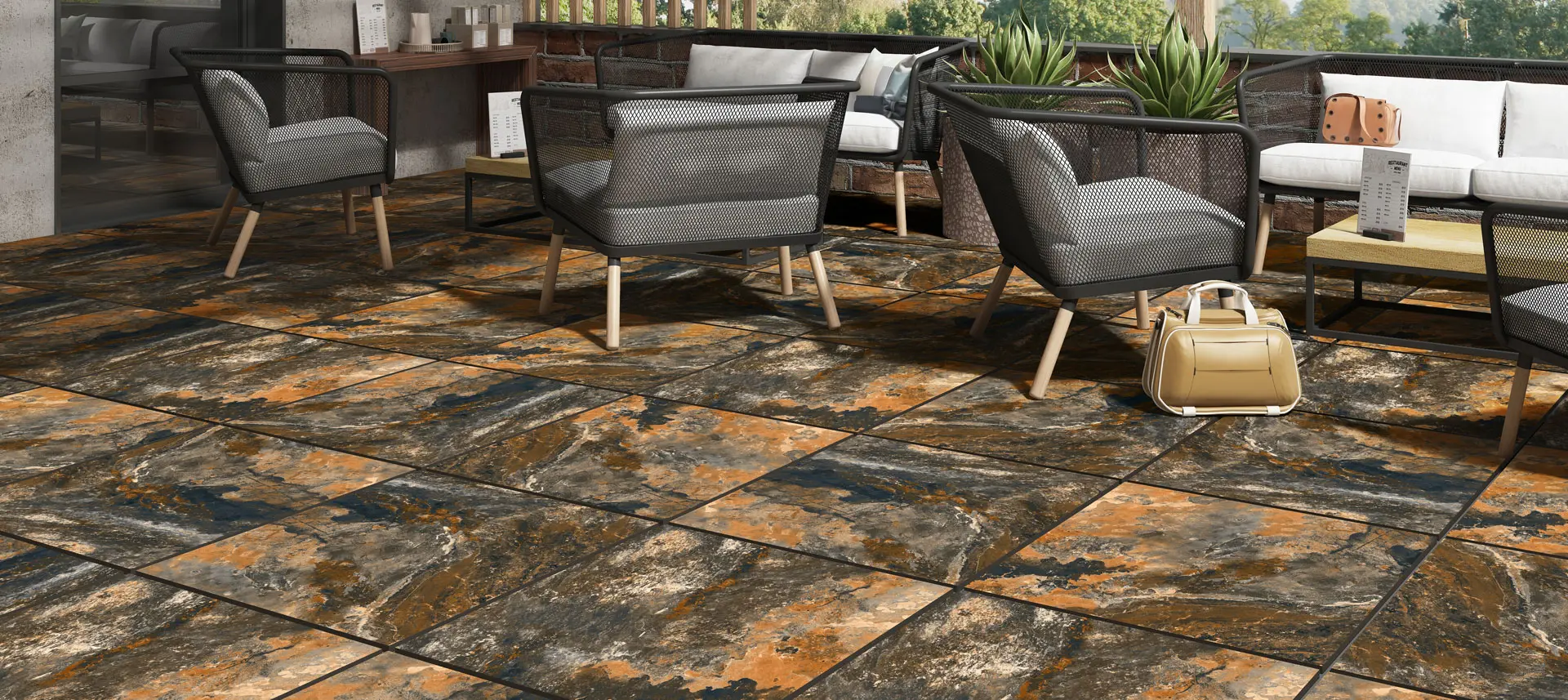 Stone look porcelain tiles